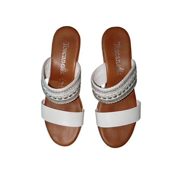 Toscanella White & Silver Double Band Platform Wedge Sandals-Made in Italy-6 - Picture 1 of 6